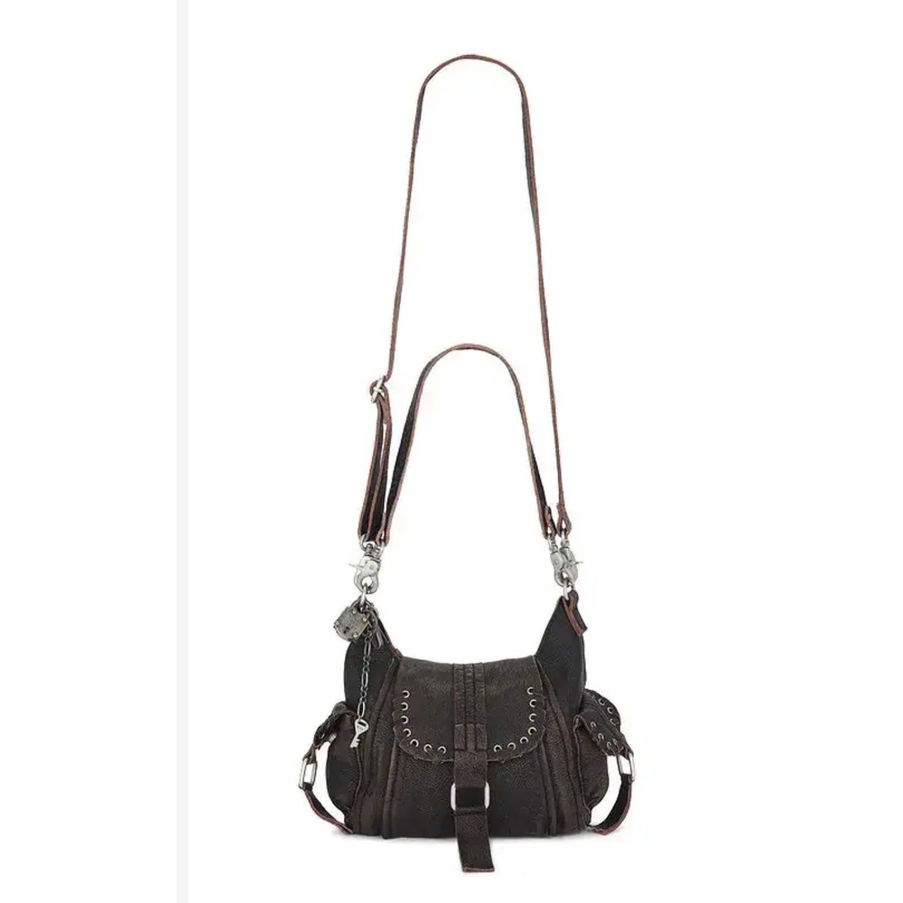 Free People Baby Leigh Crossbody Bag Aged Graphite Distress Brown Leather Purse